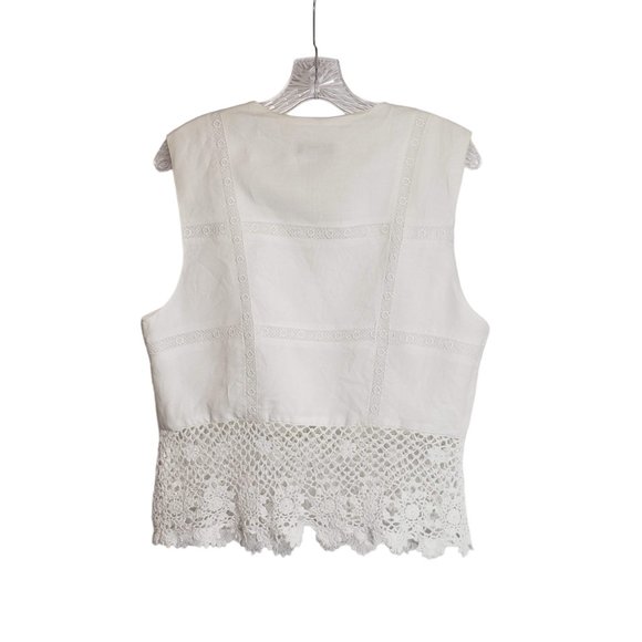 SUSAN BRISTOL Crochet Trimmed Embroidered Tank Vest 10 White Floral Dainty Boho - Picture 2 of 9
